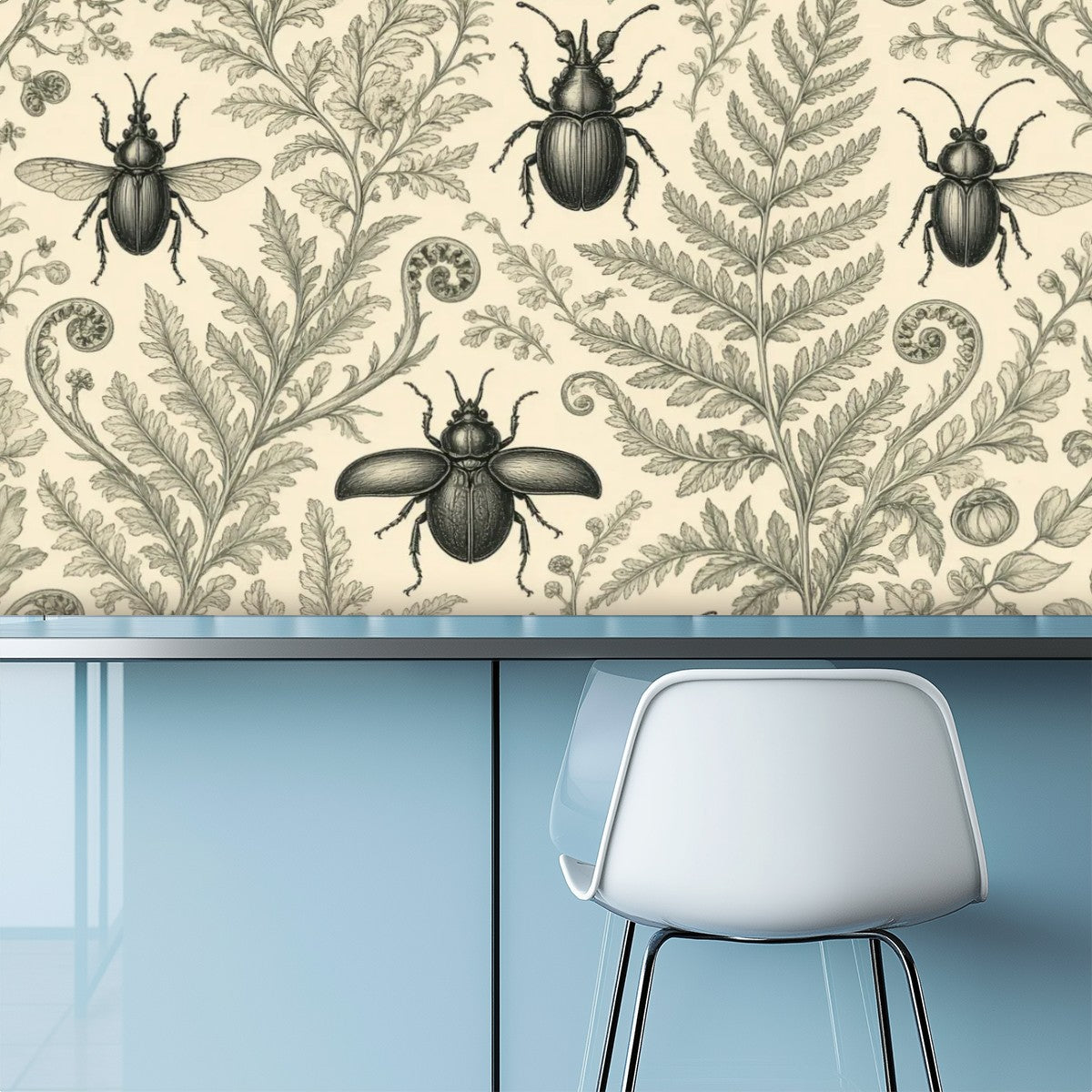 Victorian Beetle Botanical Peel and Stick Wallpaper – Maximalist Heritage & Dark Academia Decor