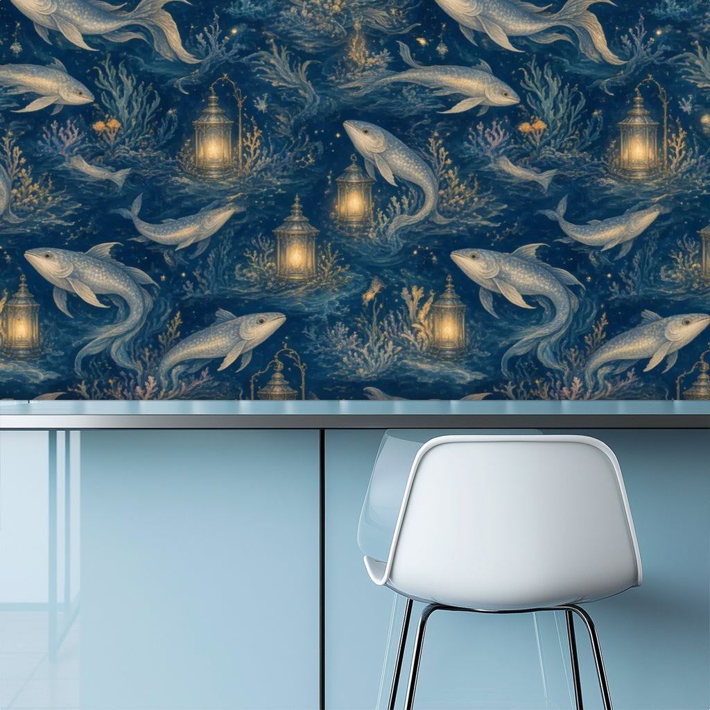 Enchanted Ocean Dolphin Peel and Stick Wallpaper – Kids Room & Navy Nursery
