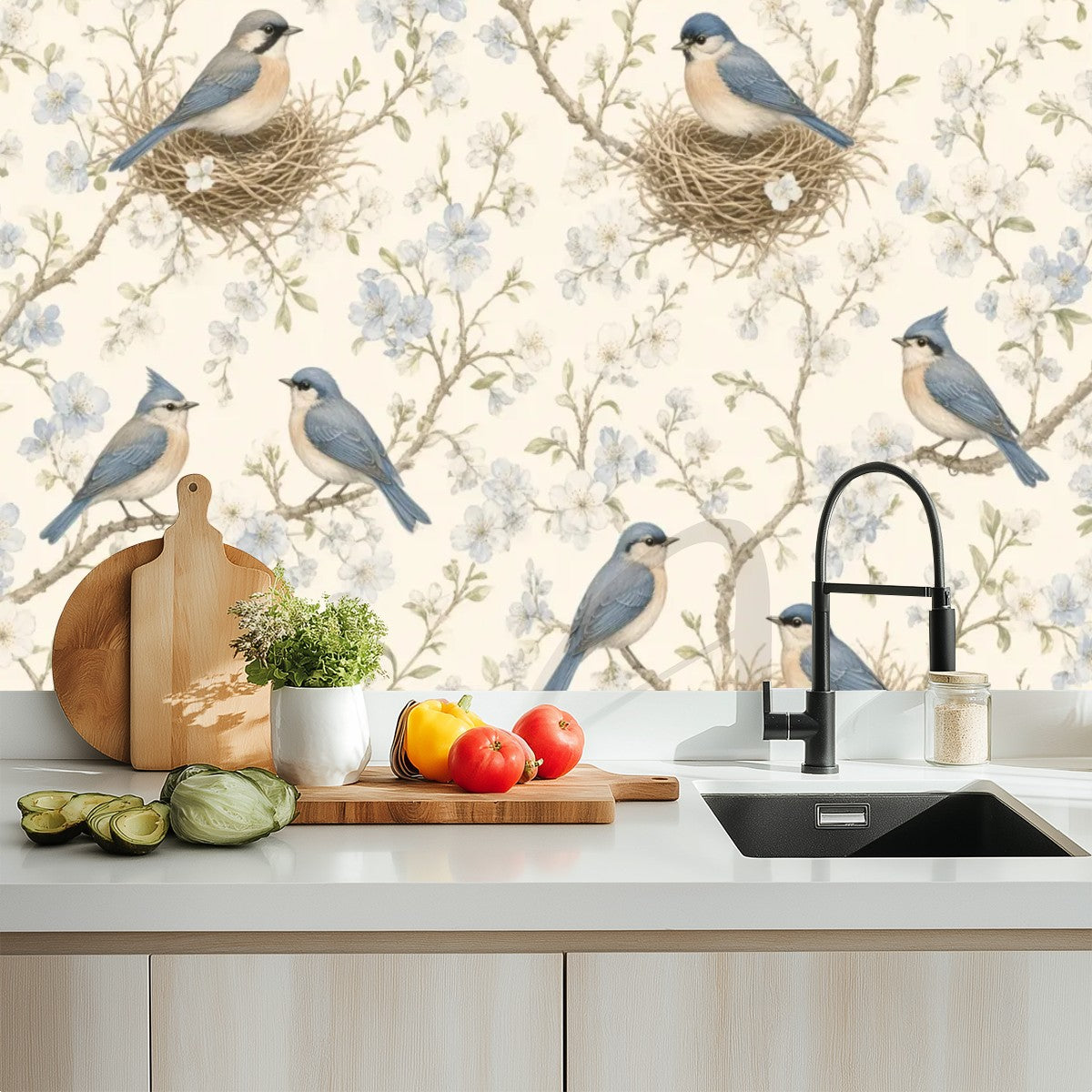 Nesting Birds Peel and Stick Wallpaper – Nature Nursery & Botanical Kids Room