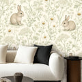 Bunny Wildflower Meadow Peel and Stick Wallpaper – Soft Scandi Nature & Sweet Nursery Decor