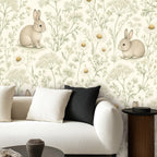 Bunny Wildflower Meadow Peel and Stick Wallpaper – Soft Scandi Nature & Sweet Nursery Decor