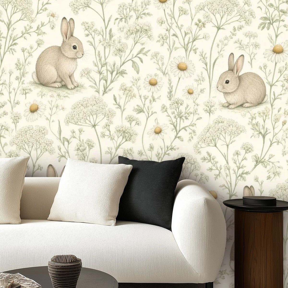 Bunny Wildflower Meadow Peel and Stick Wallpaper – Soft Scandi Nature & Sweet Nursery Decor