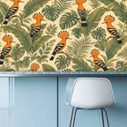 Hoopoe Bird Tropical Jungle Peel and Stick Wallpaper – Exotic Maximalist & Botanical Decor