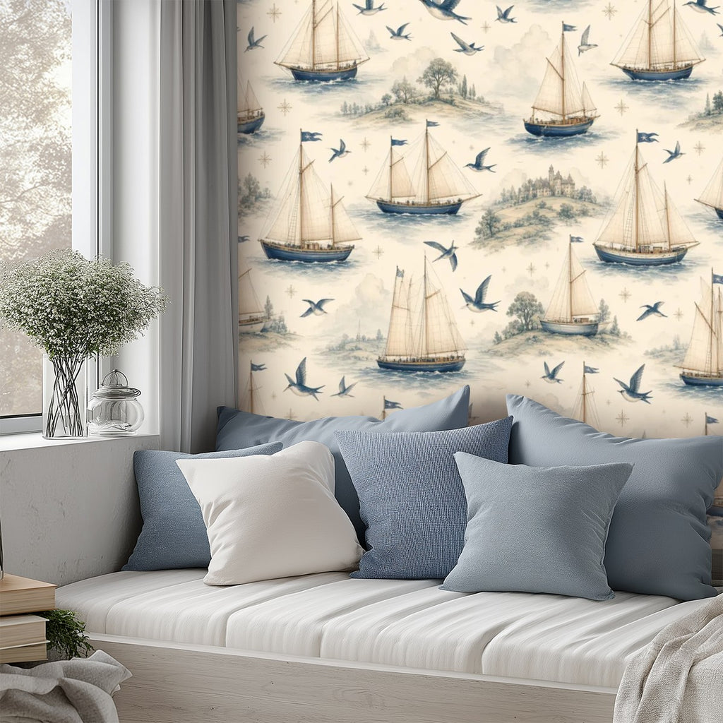 Nautical Sailboat Peel and Stick Wallpaper – Kids Room, Nursery & Coastal Decor