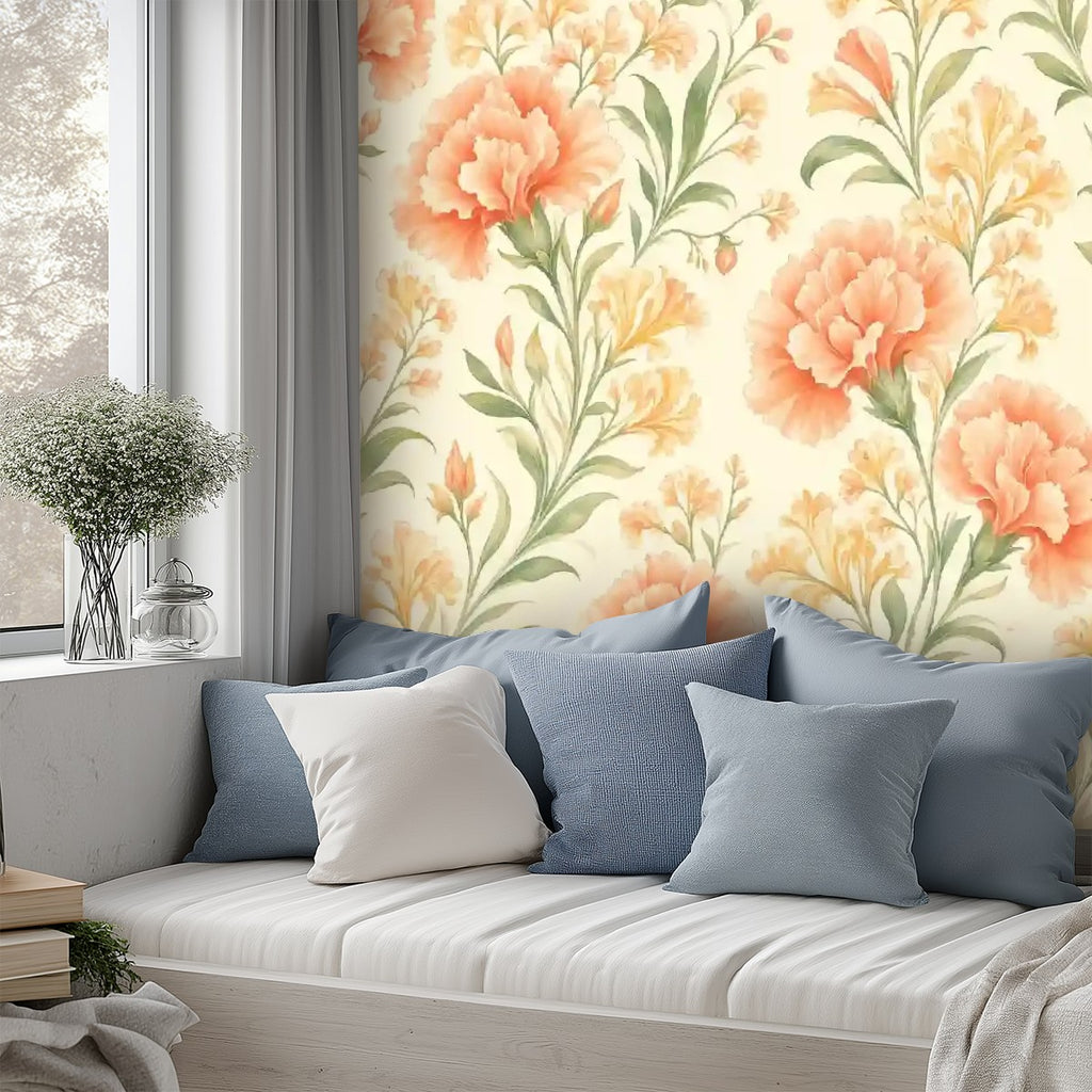 Peach Floral Peel and Stick Wallpaper – Removable & Waterproof