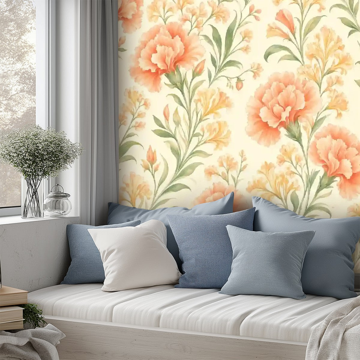 Peach Floral Peel and Stick Wallpaper – Removable & Waterproof