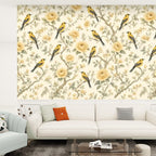 Yellow Birds & Roses Botanical Peel and Stick Wallpaper – Cheerful Nature & Classic Floral Decor
