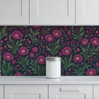 Dark Plum Folk Floral Peel and Stick Wallpaper