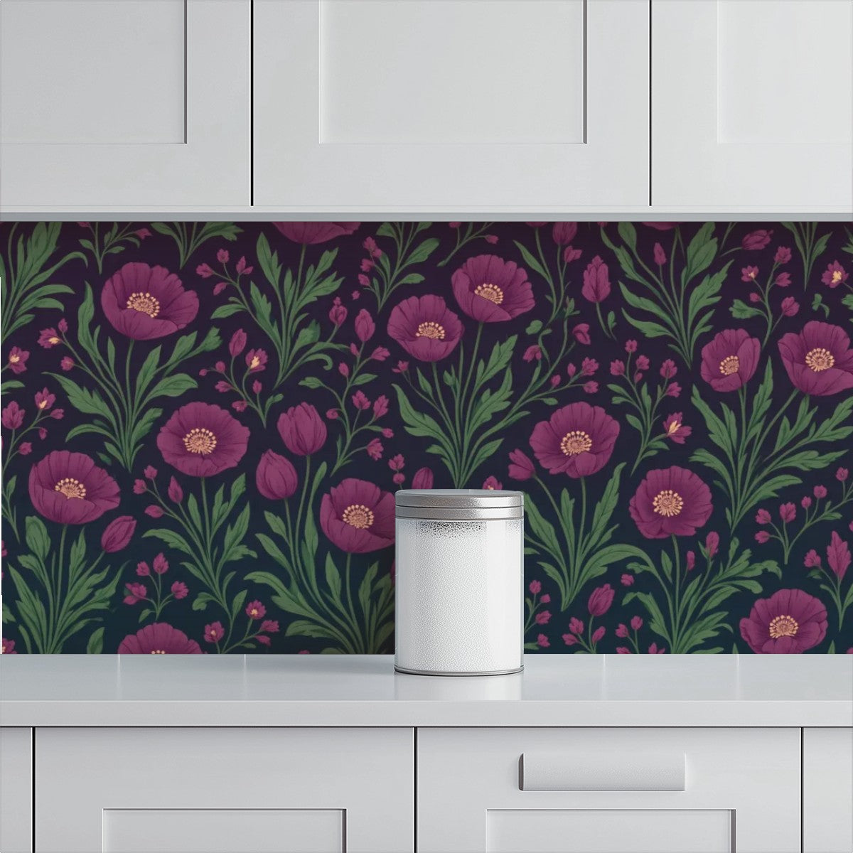 Dark Plum Folk Floral Peel and Stick Wallpaper