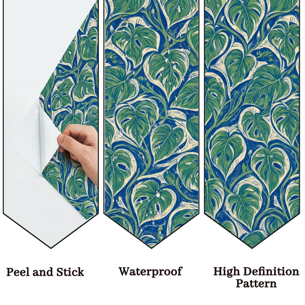 Teal Monstera Peel and Stick Wallpaper