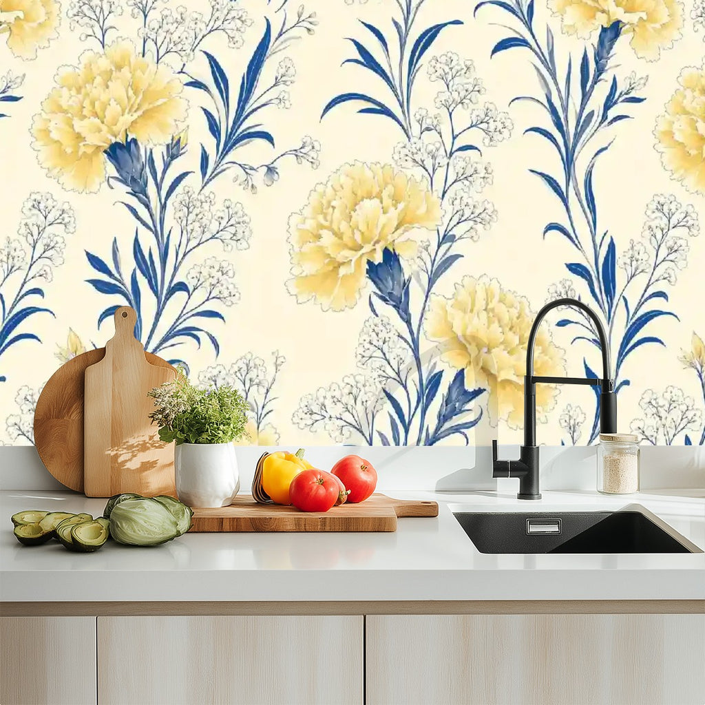 Yellow Carnation Botanical Peel and Stick Wallpaper – Removable & Waterproof