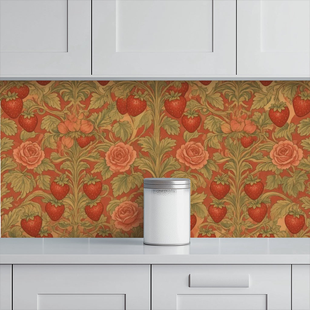 Golden Rose Garden Peel and Stick Wallpaper – Terracotta Floral & Maximalist Decor