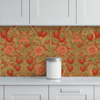 Golden Rose Garden Peel and Stick Wallpaper – Terracotta Floral & Maximalist Decor