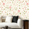 Pink Rose Garden Peel and Stick Wallpaper – Floral Nursery & Cottagecore Kids Room