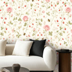 Pink Rose Garden Peel and Stick Wallpaper – Floral Nursery & Cottagecore Kids Room