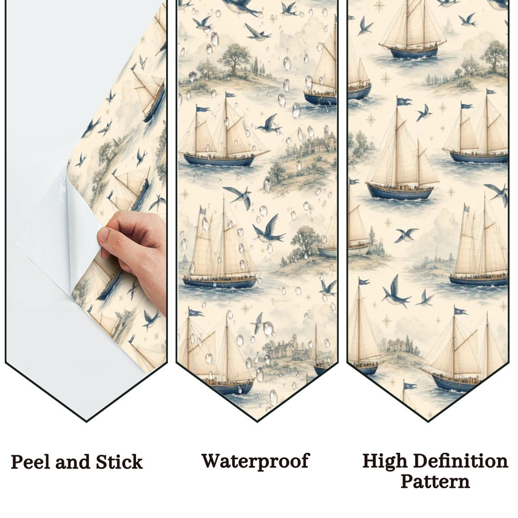 Nautical Sailboat Peel and Stick Wallpaper – Kids Room, Nursery & Coastal Decor