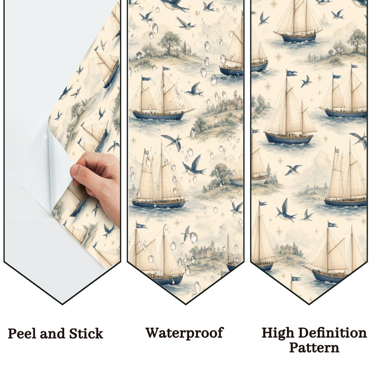 Nautical Sailboat Peel and Stick Wallpaper – Kids Room, Nursery & Coastal Decor