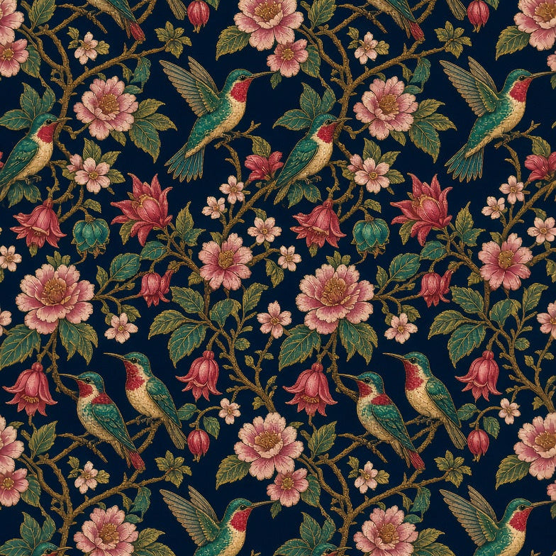 Hummingbird & Peony Peel and Stick Wallpaper – Dark Floral Maximalist & Jewel-Tone Decor