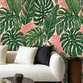 Pink Tropical Monstera Peel and Stick Wallpaper