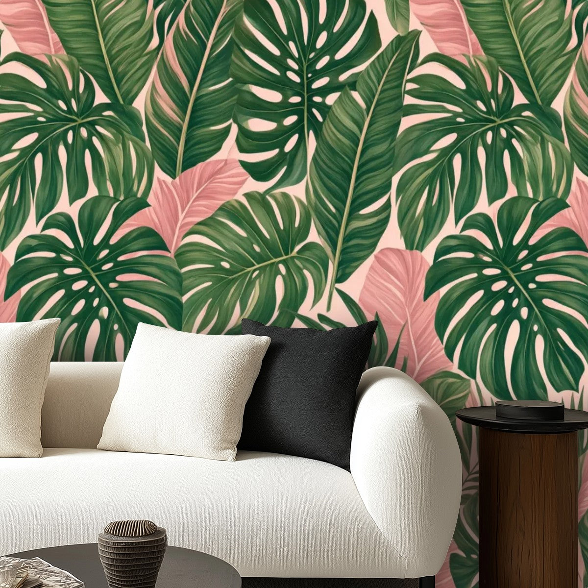 Pink Tropical Monstera Peel and Stick Wallpaper