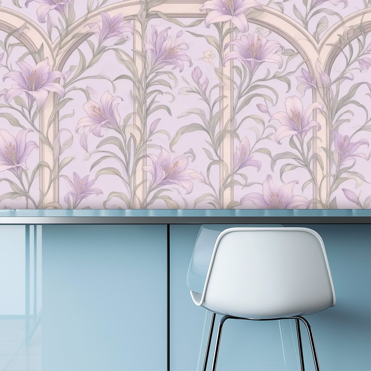 Lavender Art Nouveau Floral Peel and Stick Wallpaper