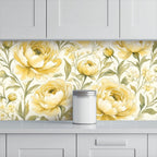 Butter Yellow Peony Garden Peel and Stick Wallpaper