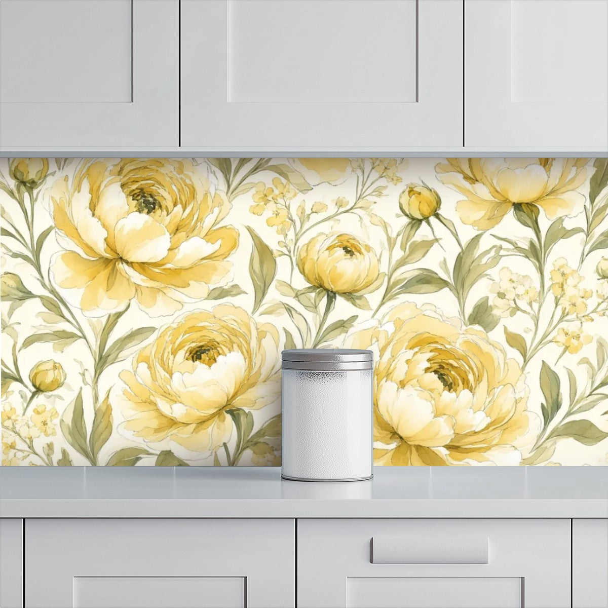 Butter Yellow Peony Garden Peel and Stick Wallpaper