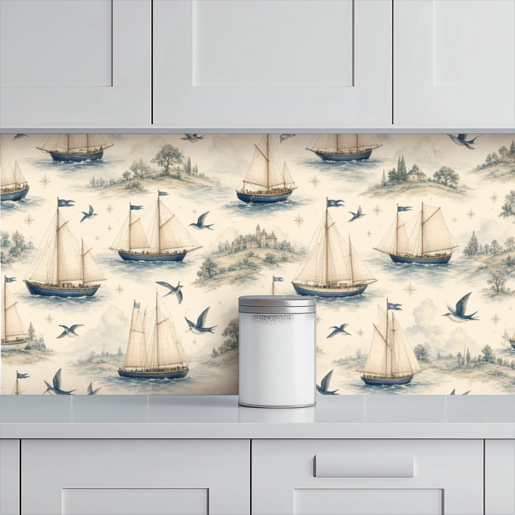 Nautical Sailboat Peel and Stick Wallpaper – Kids Room, Nursery & Coastal Decor