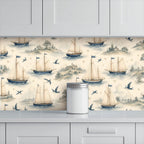 Nautical Sailboat Peel and Stick Wallpaper – Kids Room, Nursery & Coastal Decor