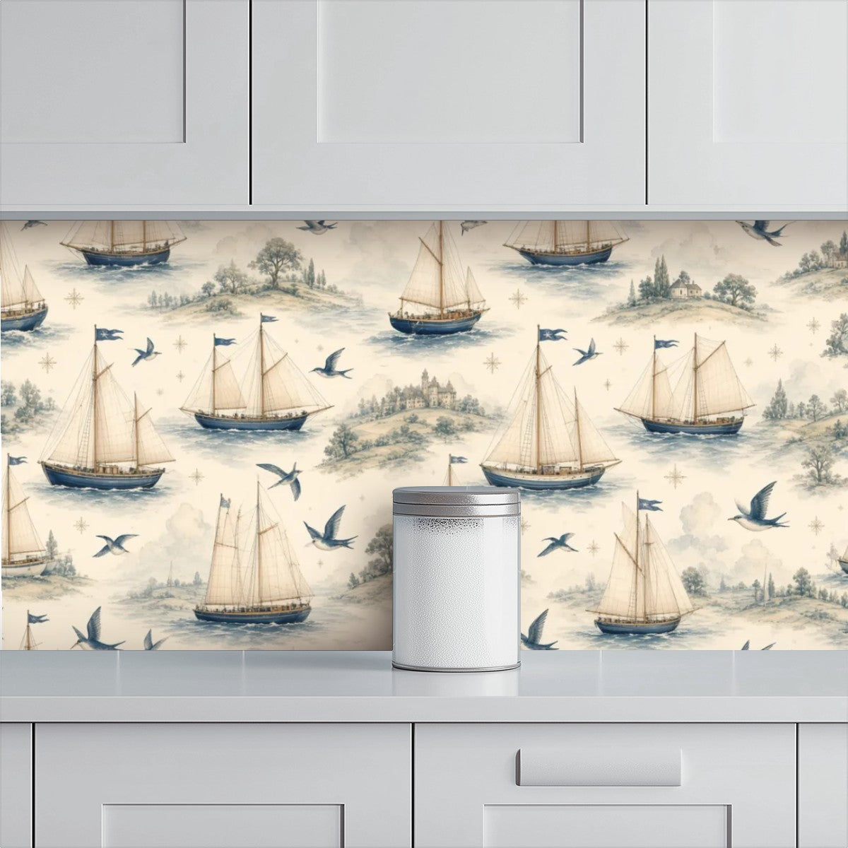 Nautical Sailboat Peel and Stick Wallpaper – Kids Room, Nursery & Coastal Decor