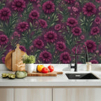 Dark Burgundy Peony Peel and Stick Wallpaper