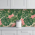 Pink Tropical Monstera Peel and Stick Wallpaper