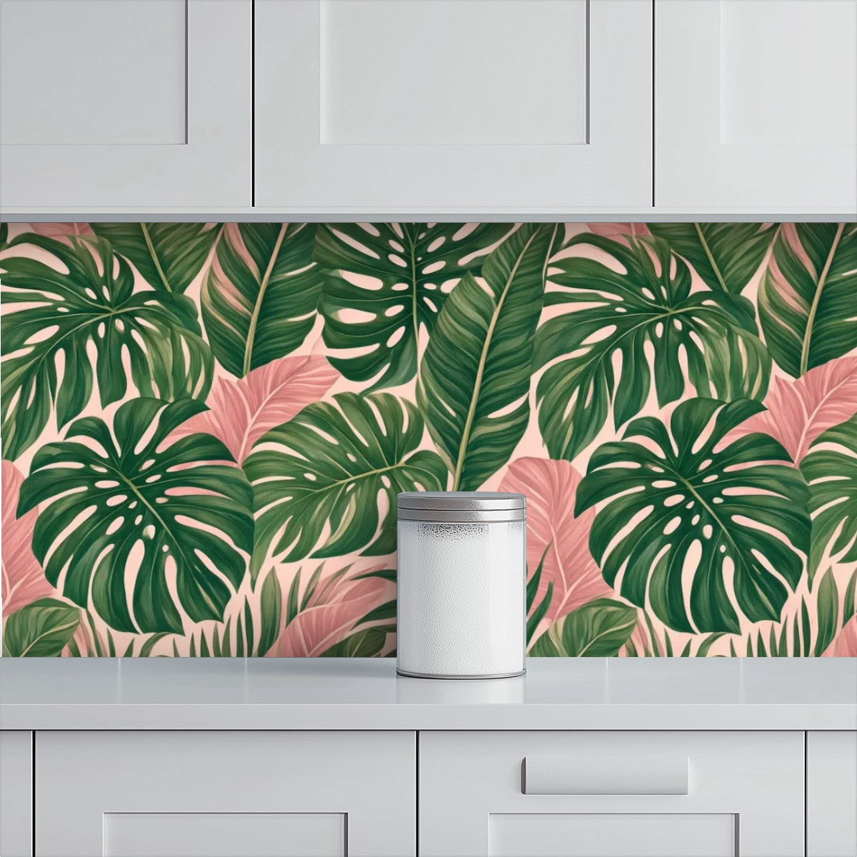 Pink Tropical Monstera Peel and Stick Wallpaper