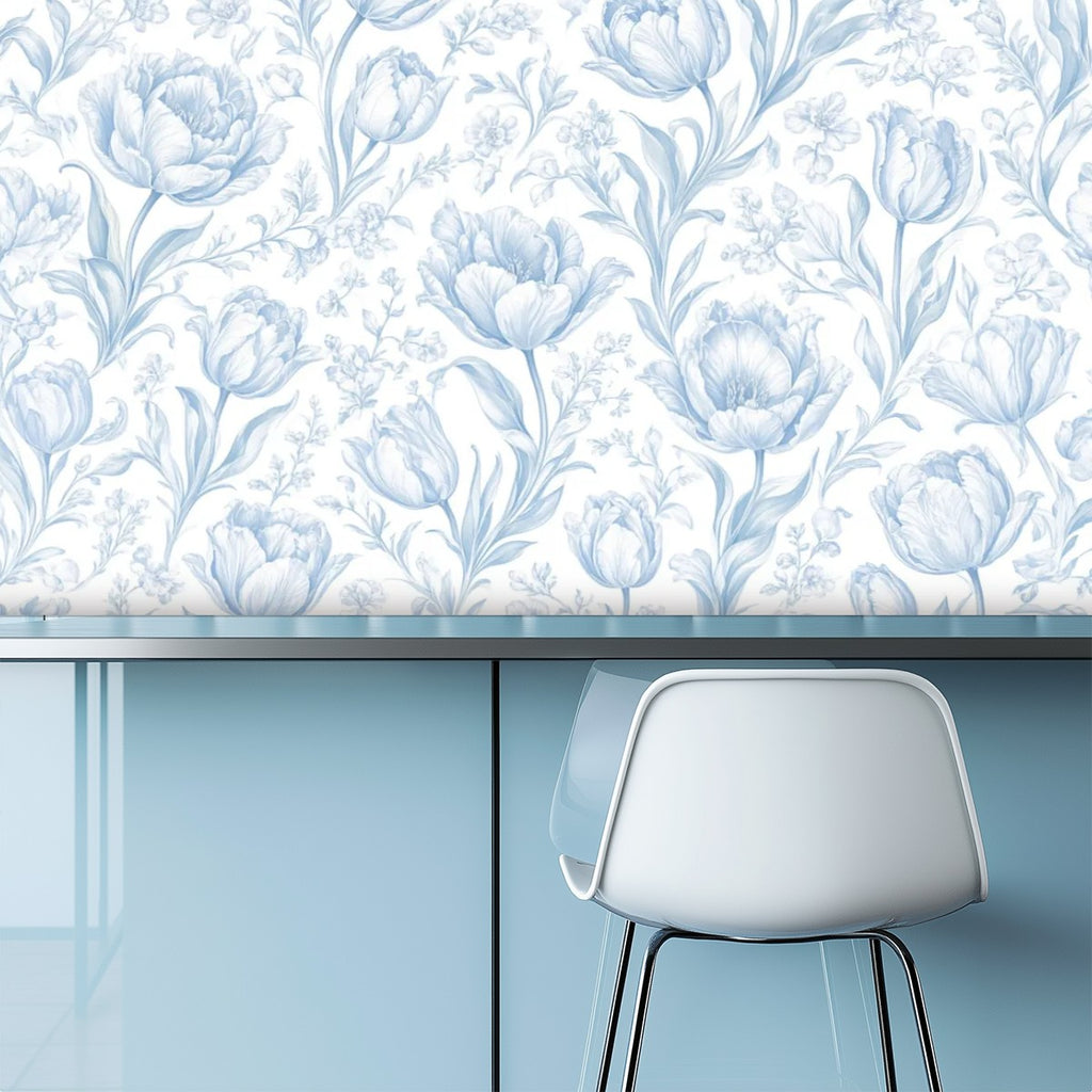 Blue Tulip Watercolour Peel and Stick Wallpaper