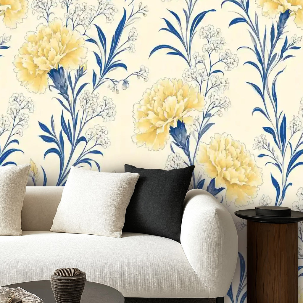 Yellow Carnation Botanical Peel and Stick Wallpaper – Removable & Waterproof