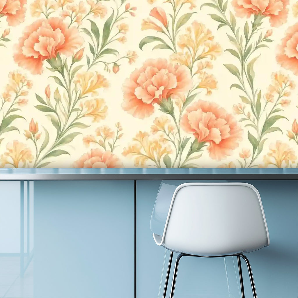 Peach Floral Peel and Stick Wallpaper – Removable & Waterproof