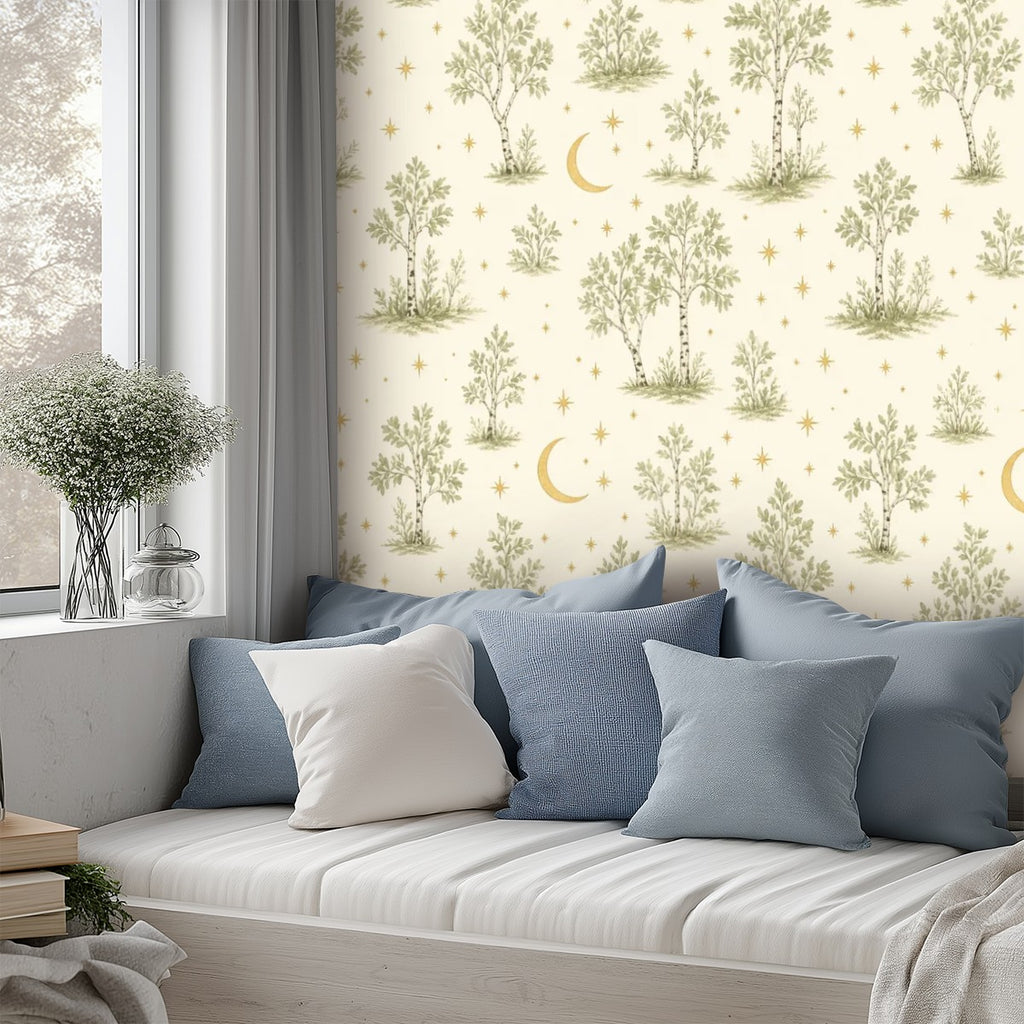 Celestial Desert Peel and Stick Wallpaper – Whimsical Nursery & Boho Kids Room