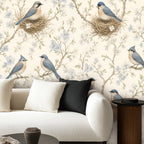 Nesting Birds Peel and Stick Wallpaper – Nature Nursery & Botanical Kids Room