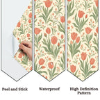 Coral Tulip Garden Peel and Stick Wallpaper