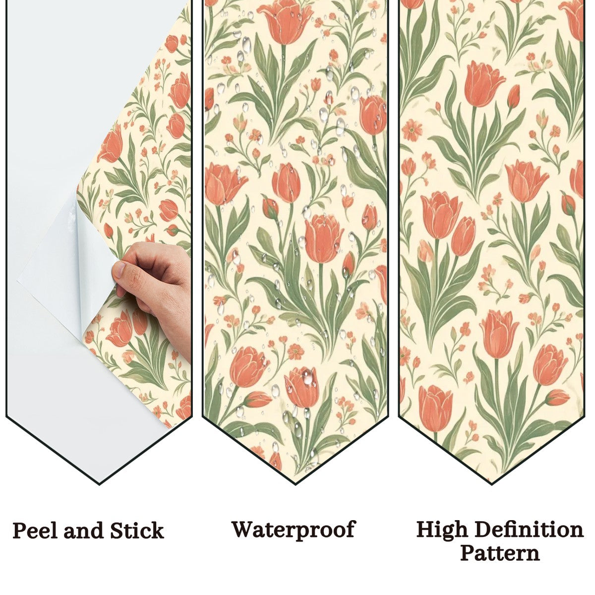 Coral Tulip Garden Peel and Stick Wallpaper