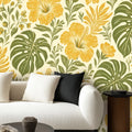 Golden Hibiscus and Monstera Peel and Stick Wallpaper