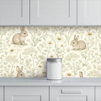 Bunny Wildflower Meadow Peel and Stick Wallpaper – Soft Scandi Nature & Sweet Nursery Decor