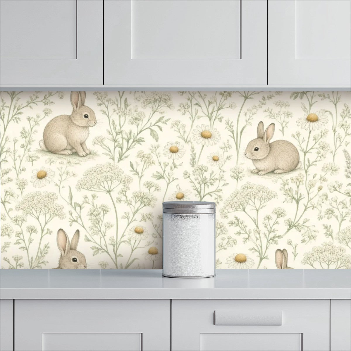 Bunny Wildflower Meadow Peel and Stick Wallpaper – Soft Scandi Nature & Sweet Nursery Decor