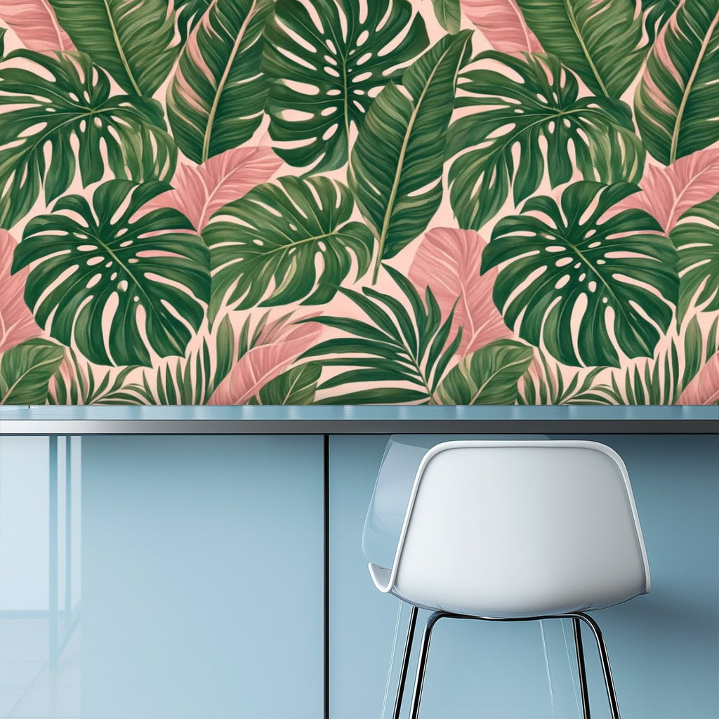 Pink Tropical Monstera Peel and Stick Wallpaper