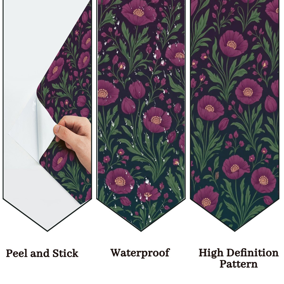Dark Plum Folk Floral Peel and Stick Wallpaper