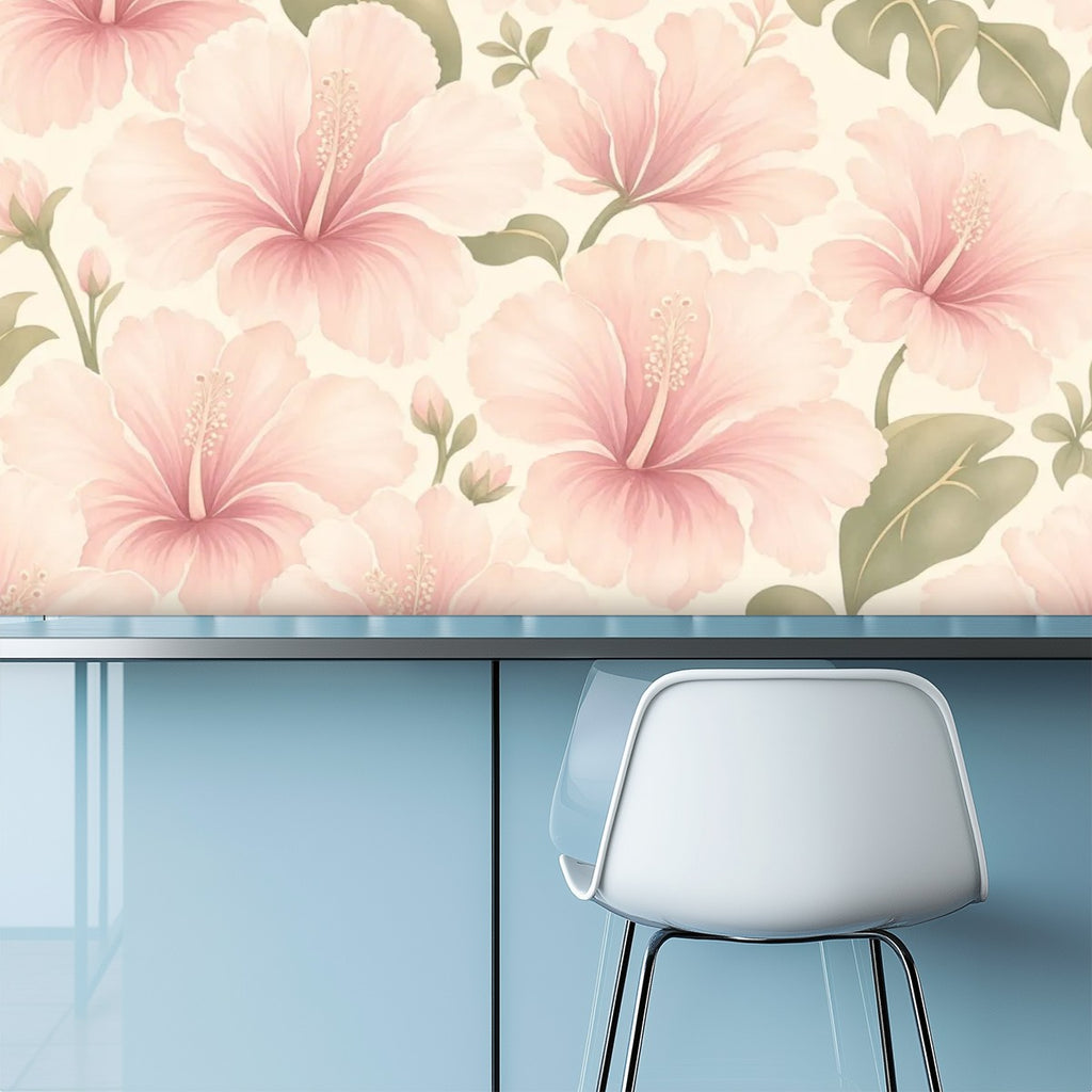 Blush Hibiscus Peel and Stick Wallpaper