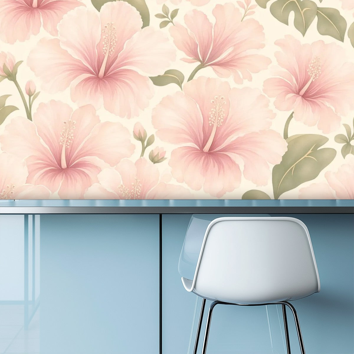 Blush Hibiscus Peel and Stick Wallpaper