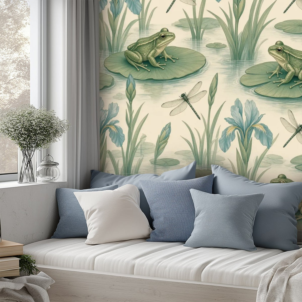 Lily Pad Frogs Peel and Stick Wallpaper – Whimsical Nature Nursery & Botanical Decor