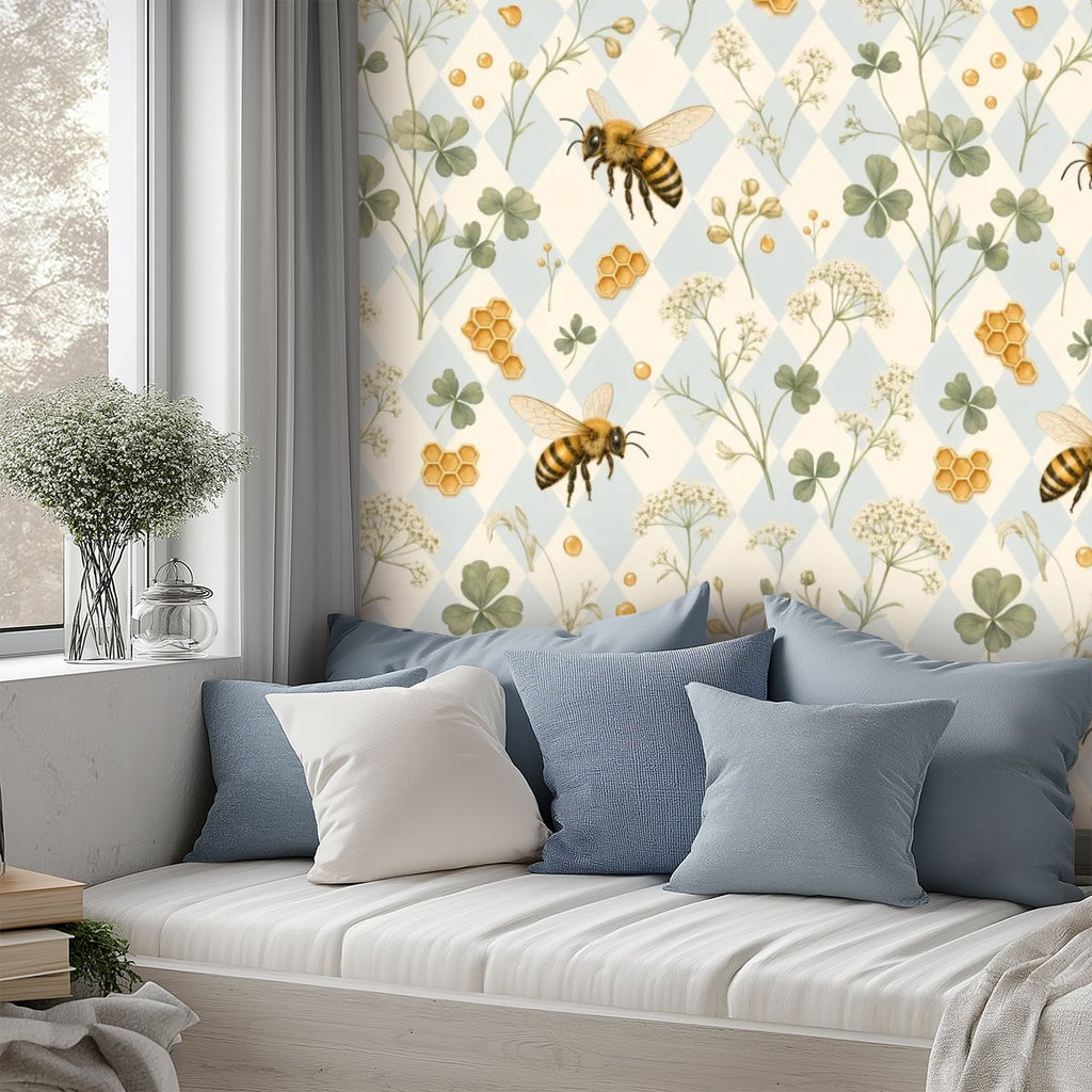 Watercolor Bee & Clover Peel and Stick Wallpaper – Soft Nursery & Baby Room