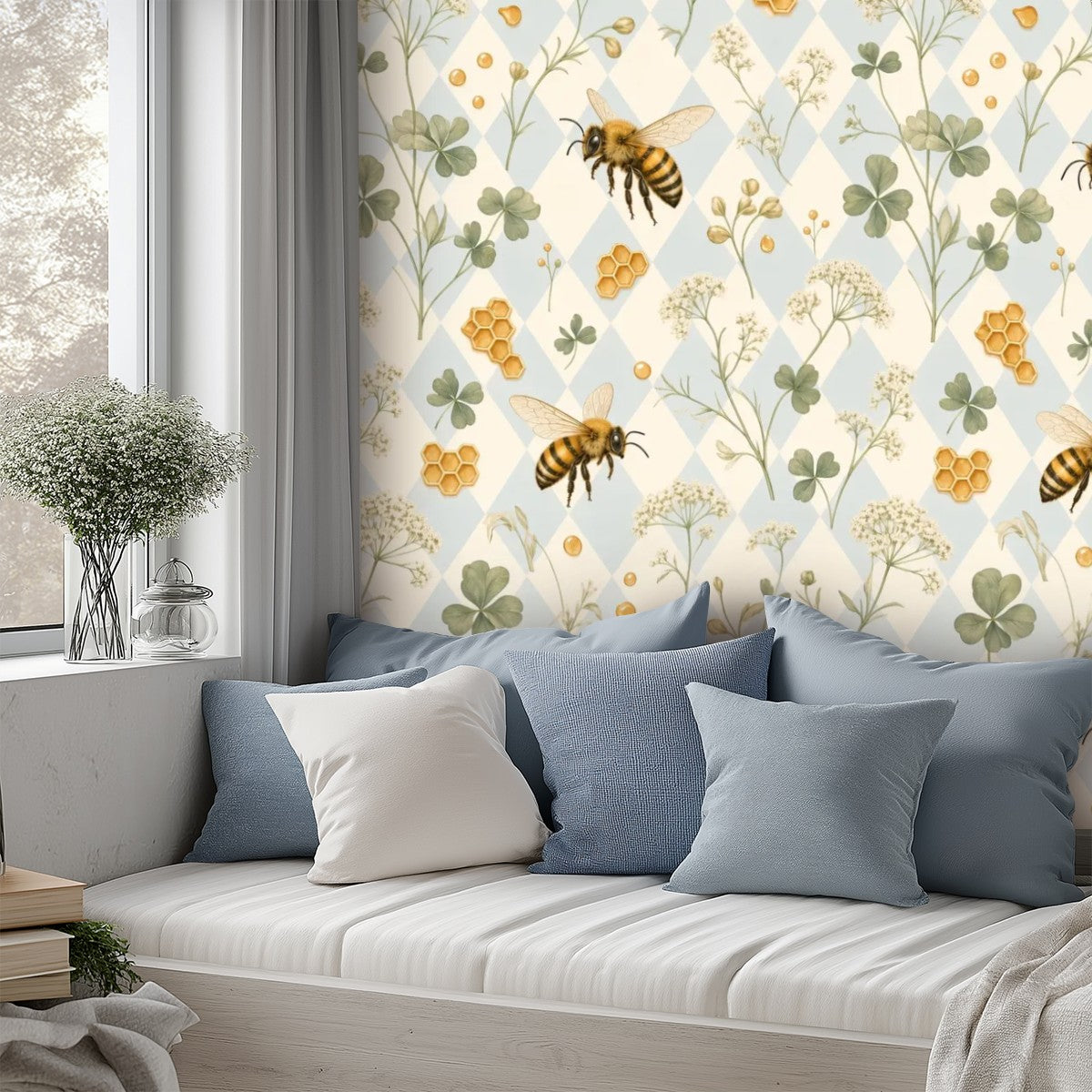 Watercolor Bee & Clover Peel and Stick Wallpaper – Soft Nursery & Baby Room